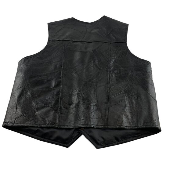 Navarre Leather Italian Stone Design Black Leather Patchwork Vest Biker Sz XL - Picture 2 of 7